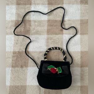 Dover Kids Vintage Elegant Black Velvet Handbag with Bow Accent Girls Purse